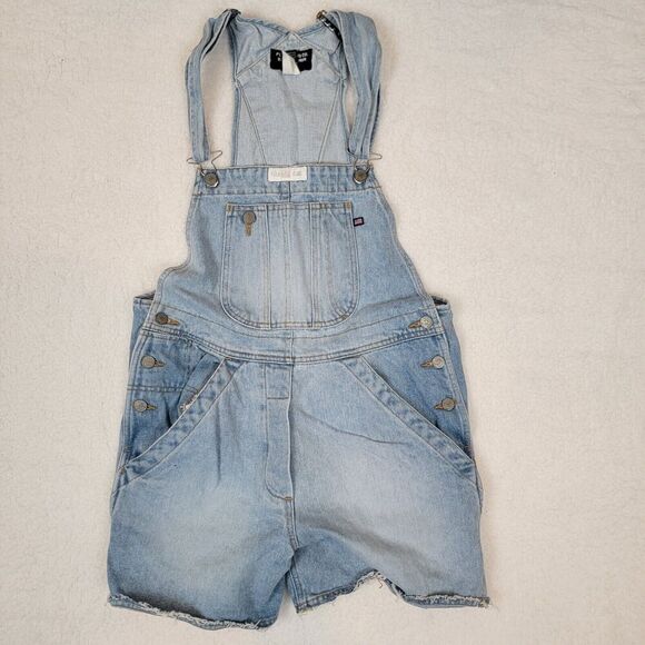 Vtg 90s Ralph Lauren Polo Jeans Co Denim Carpenter Overalls Shorts Womens Medium - Picture 1 of 12